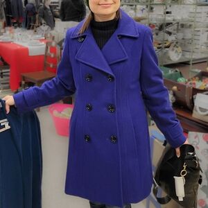 Anne Klein Women's Double-Breasted Blue Wool Coat